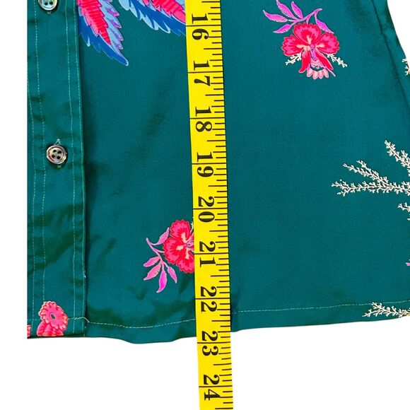 Franck Olivier Paris 1970s Silk Blouse French Size 40 Green Floral Dagger Collar - Picture 5 of 11